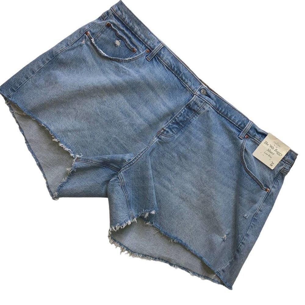 Abercrombie & Fitch Curve Love Distressed Blue Low Rise 90's Baggy Shorts- 37x24 - Picture 1 of 10
